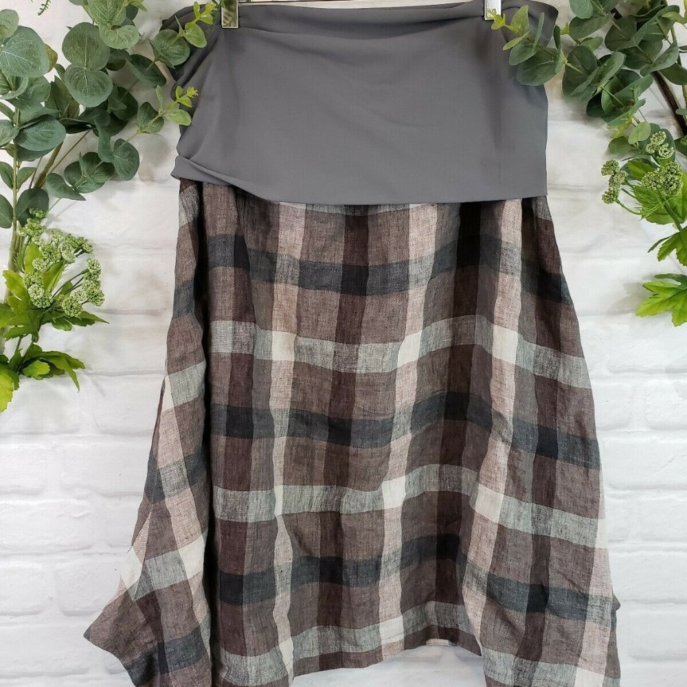 Elemente Clemente Skirt Linen Circle Taupe Plaid